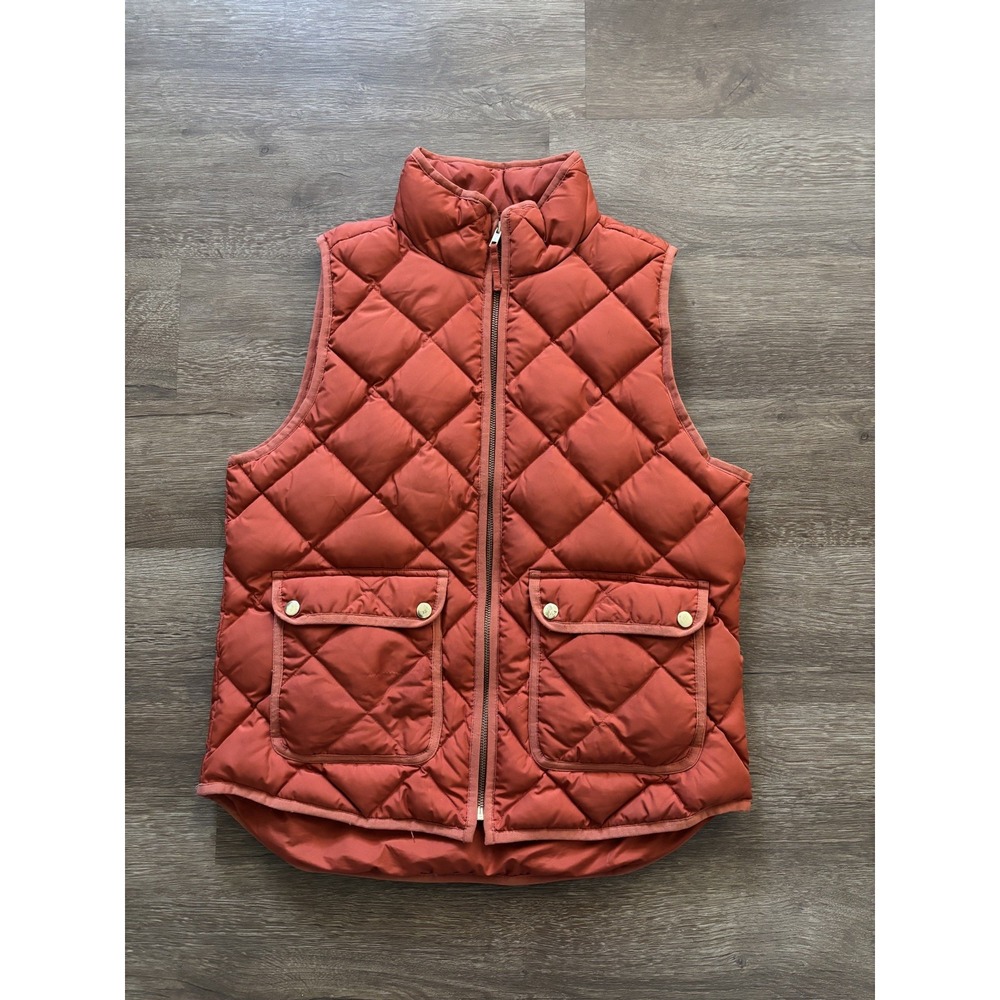 J Crew Vest Womens Small Rust Quilted Down Filled Puffer Preppy‎ Full Zip Jacket